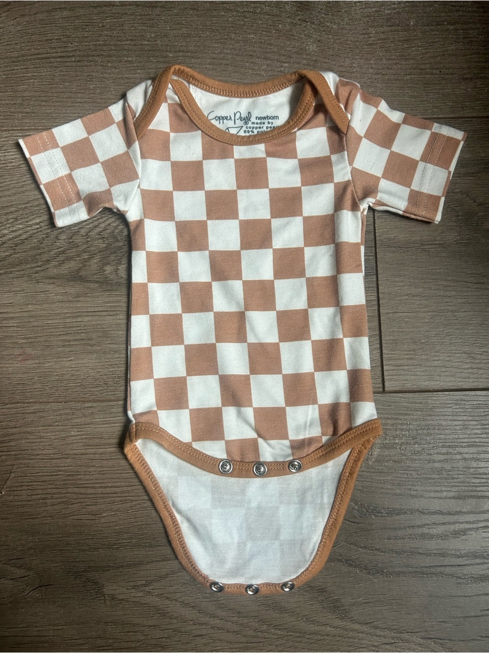 Copper Pearl Tan Checkerboard Short Sleeve One-Piece